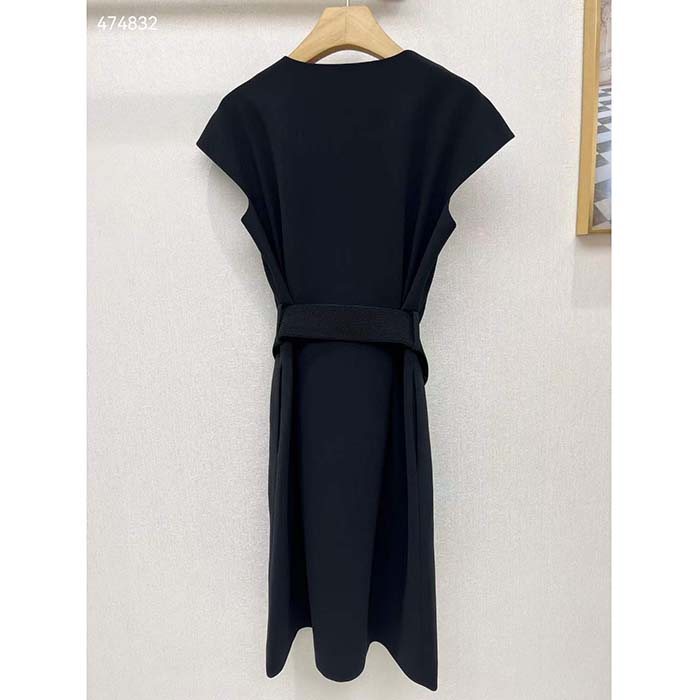 Louis Vuitton LV Women XXL Detail Cap Sleeve Dress Wool Black Regular Fit 1ABQR8