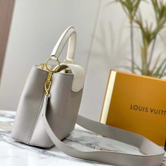 Louis Vuitton LV Women Capucines MM Handbag Steeple Gray Greige Taurillon Leather