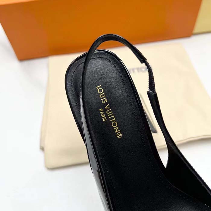 Louis Vuitton LV Women Shake Slingback Pump Black Patent Calf Leather Lambskin 9.5 Cm Heel