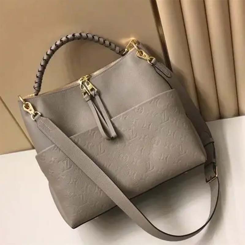 Louis Vuitton LV Women Maida Hobo Handbag Tourterelle Gray Embossed Grained Cowhide