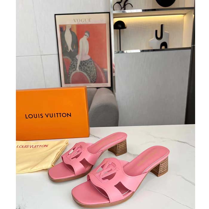 Louis Vuitton LV Women Isola Flat Mule Pink Calf Leather Circle Signature