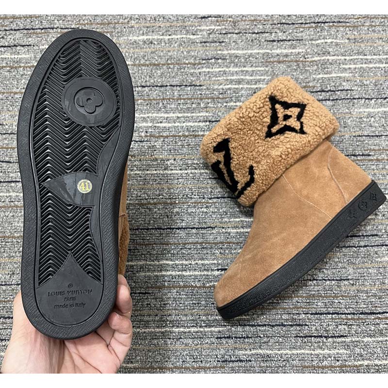 Louis Vuitton Women LV Snowdrop Flat Ankle Boot Brown Suede Calf Shearling Wool