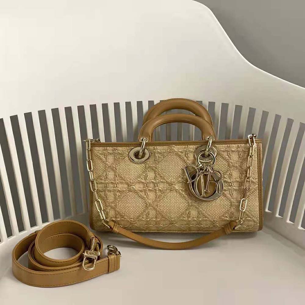 Dior Women CD Lady D-Joy Bag Beige Natural Cannage Raffia