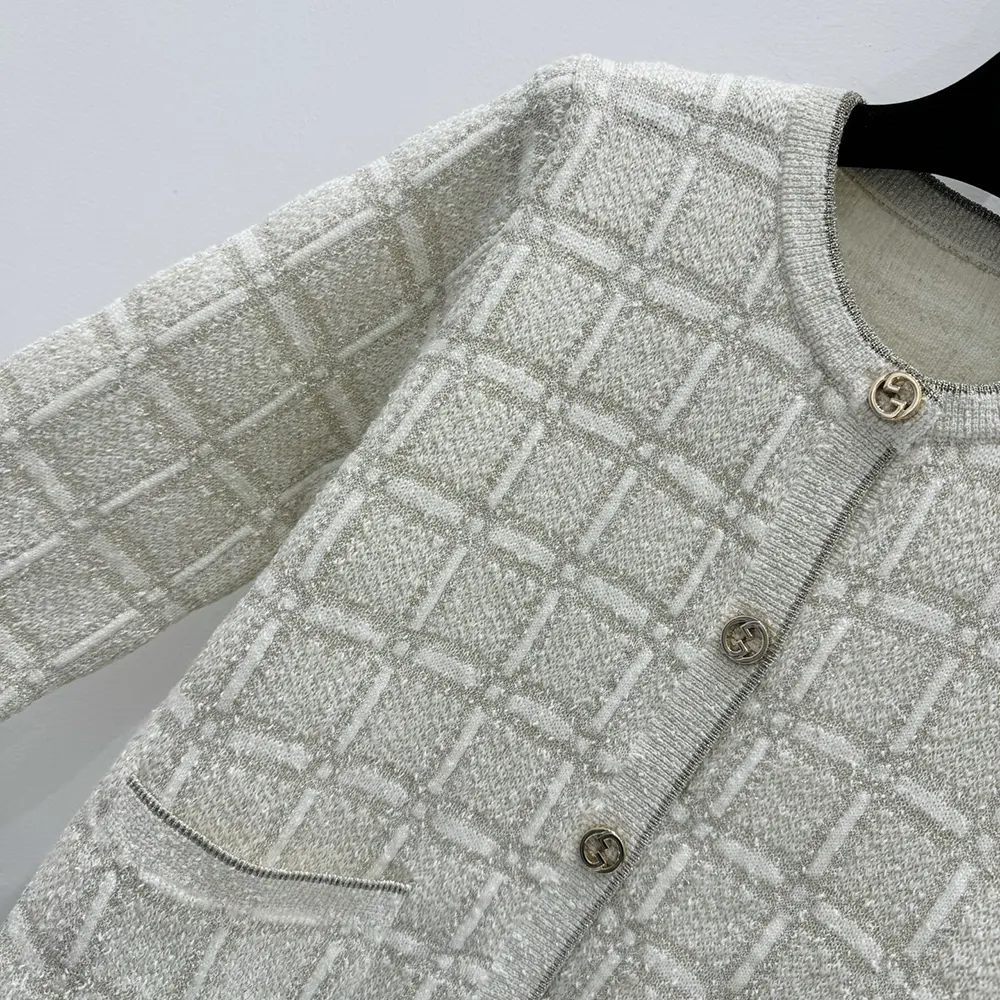 Gucci Women Wool and Lame Check Jacquard Cardigan 805754XKEDI9237