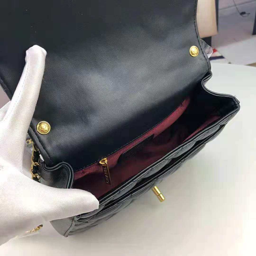 Chanel Women Flap Bag with Top Handle in Lambskin Leather