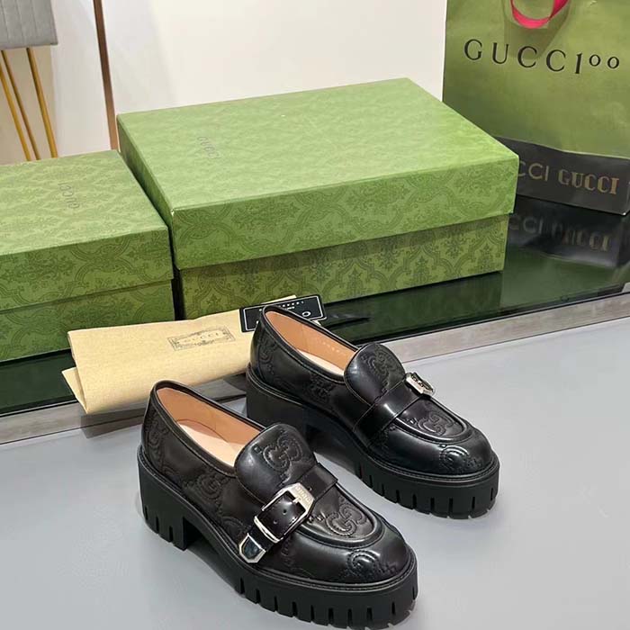 Gucci Women GG Matelassé Loafer Black Leather Low 2.5 Cm Heel