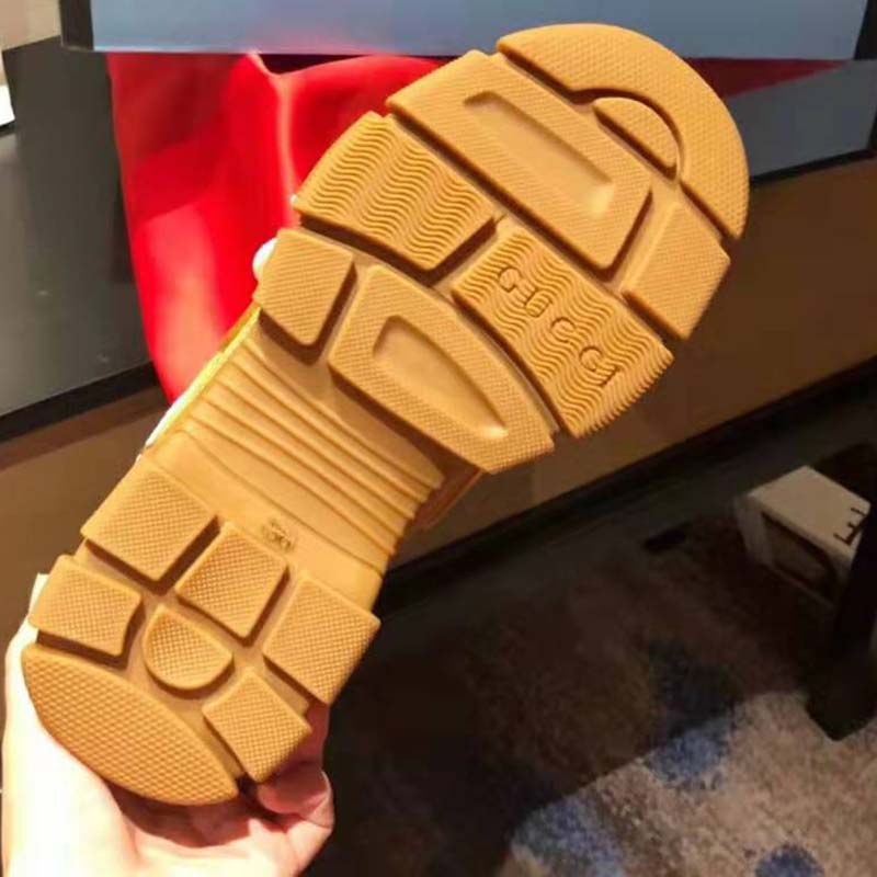 Gucci Unisex Flashtrek Sneaker in Gold Metallic Leather 5.6 cm Heel