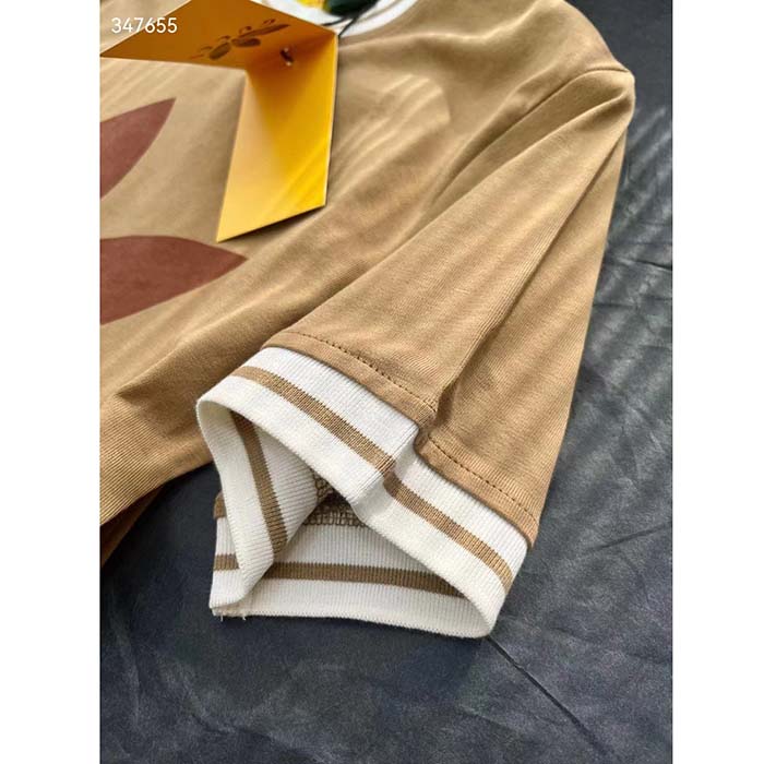 Gucci Women GG Adidas x Gucci Cotton T-Shirt Camel Jersey Trefoil Print Crewneck