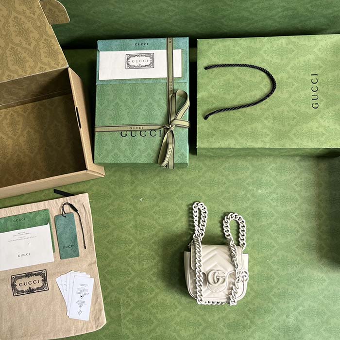 Gucci Women GG Marmont Belt Bag White Chevron Matelassé Leather