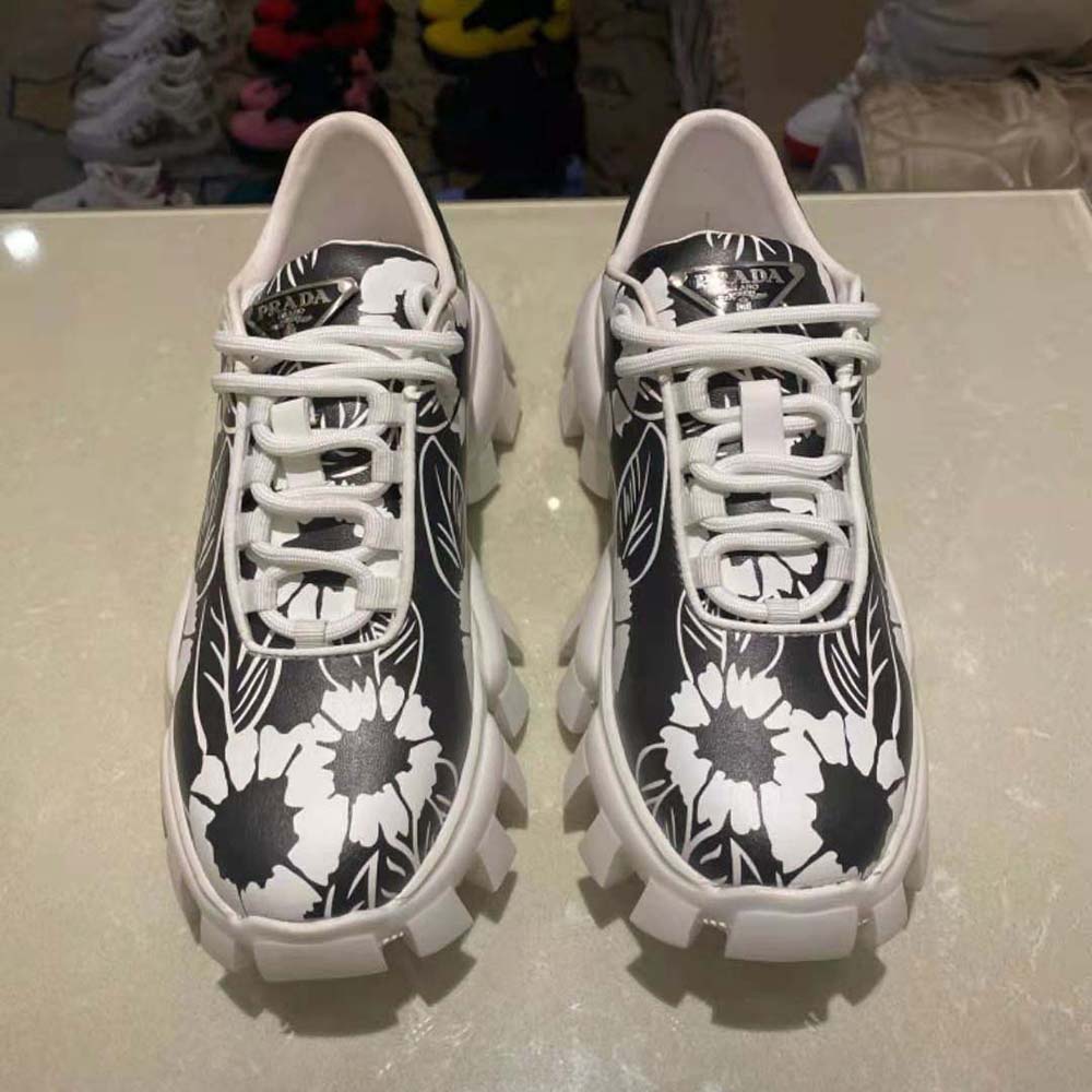 Prada Women Printed Nylon Sneakers-Black