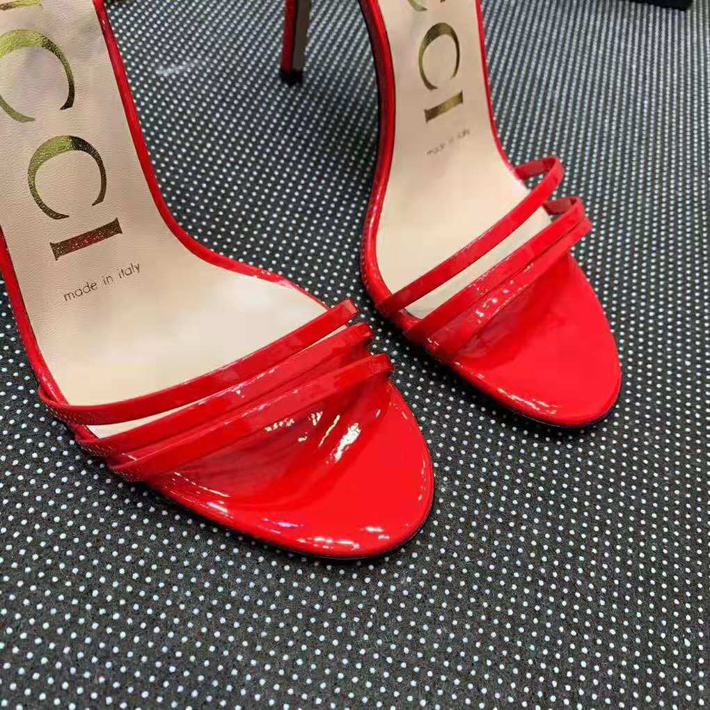 Gucci Women Patent Leather Sandal 11.4cm Thin Heel-Red