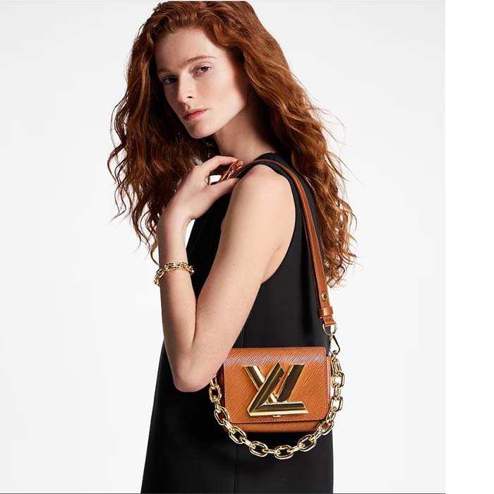 Louis Vuitton Women Twist Lock XL Gold Brown Epi Cowhide Leather Microfiber