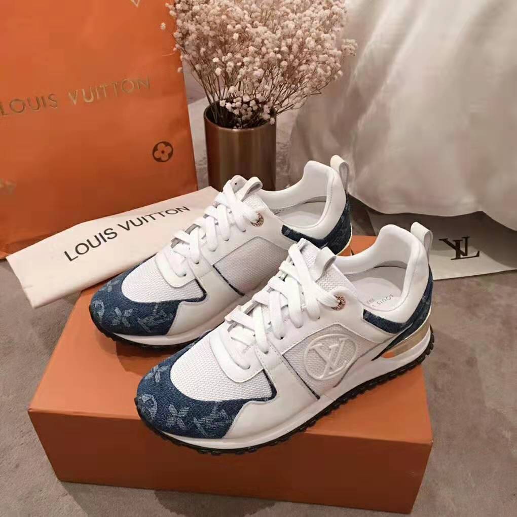 Louis Vuitton LV Women Run Away Sneaker in Monogram Denim and Calf Leather-Blue