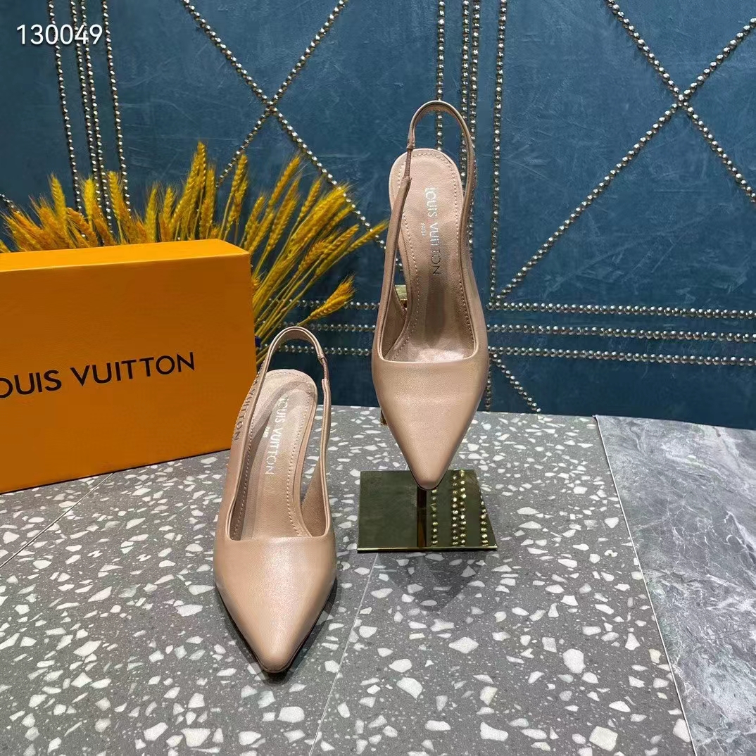 Louis Vuitton LV Women Sparkle Slingback Pump Nude Pink Calf Leather Elasticized 9.5 Cm Heel