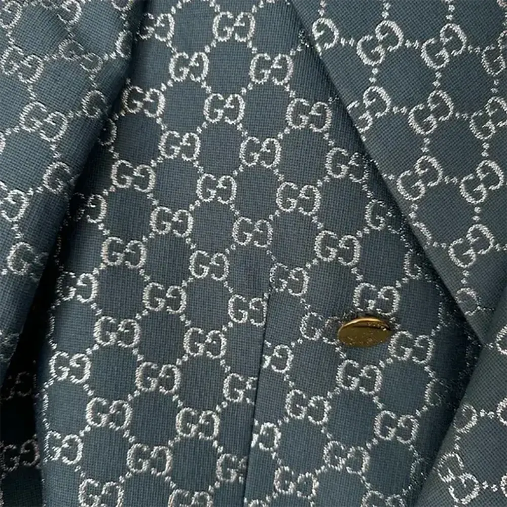 Gucci Men Double Breasted Wool Jacket with GG Shadow-Navy