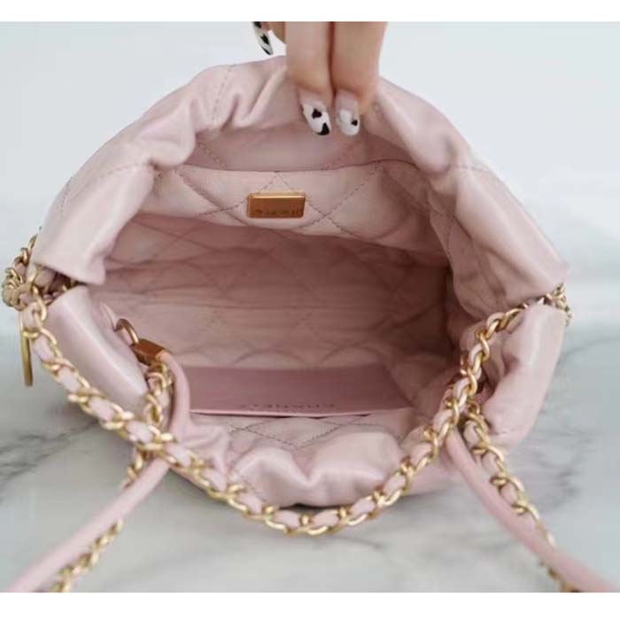 Chanel Women CC 22 Mini Handbag Shiny Calfskin Gold-Tone Metal Light Pink
