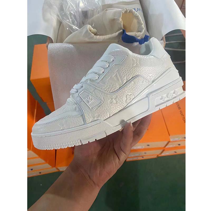 Louis Vuitton LV Unisex Run Away Sneaker White Monogram Embossed Grained Epi Calf Leather