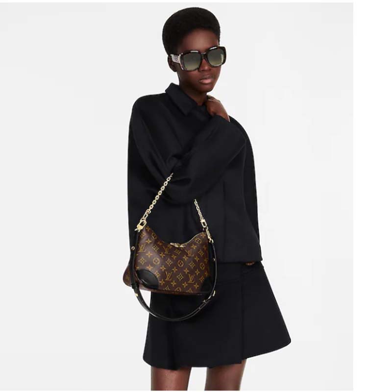 Louis Vuitton LV Women Boulogne Handbag Black Brown Monogram Coated Canvas