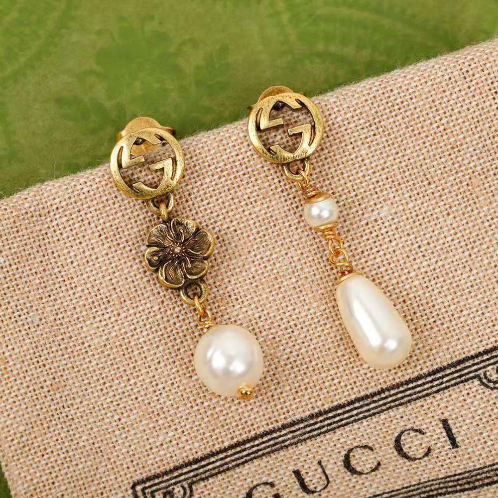 Gucci Women Interlocking G Flower Pearl Earrings