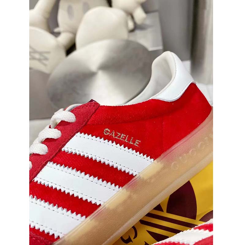 Gucci Unisex Adidas x Gucci Gazelle Sneaker Red Suede Trefoil Embossed