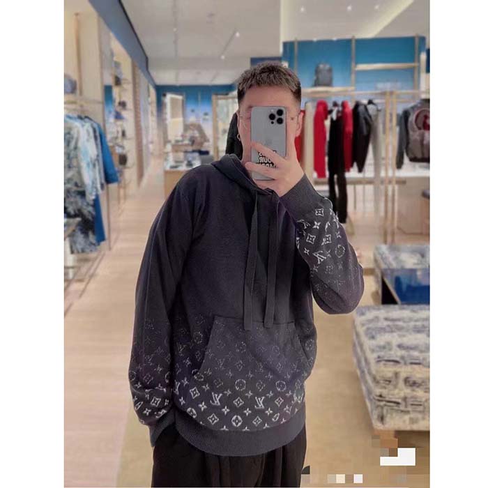 Louis Vuitton Men LV Monogram Gradient Hoodie Cotton Black White