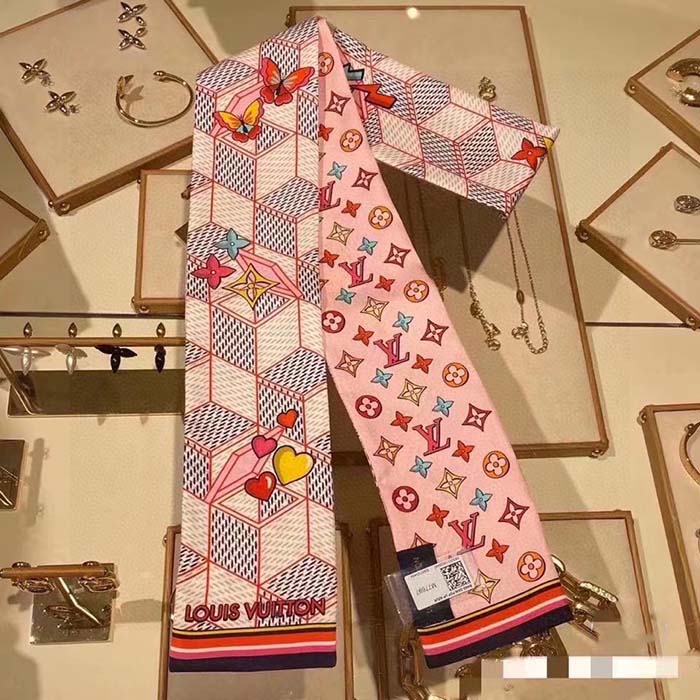 Louis Vuitton LV Women Damier Pop Up Bandeau Pink Azure Blue Silk Inkjet Print