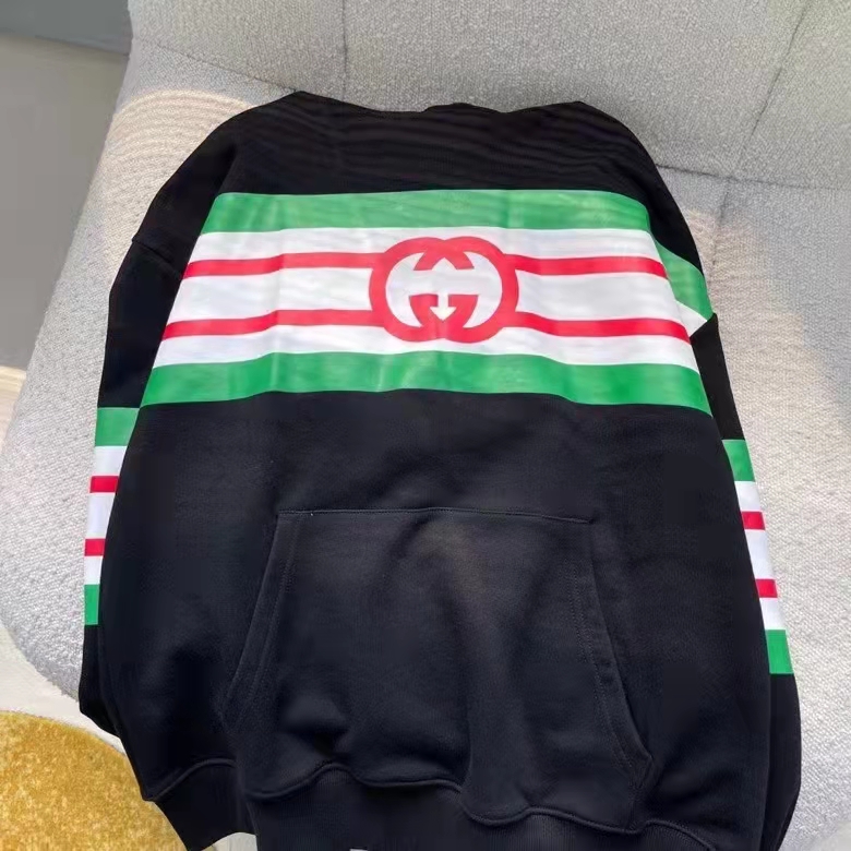 Gucci Men Interlocking G Print Sweatshirt Washed Black Light Felted Cotton Jersey