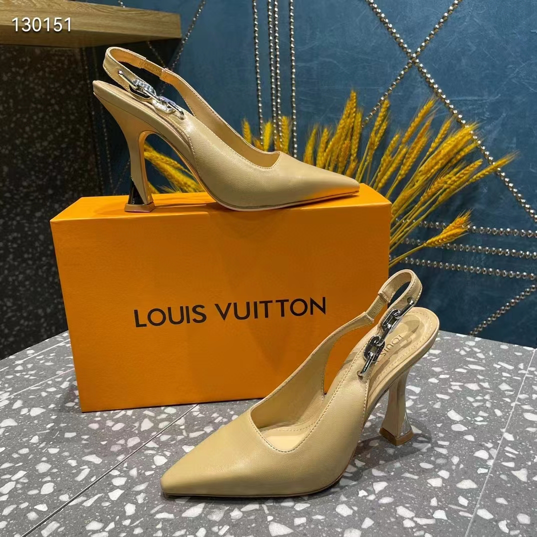 Louis Vuitton LV Women Sparkle Slingback Pump Gold Metallic Calf Leather 9.5 Cm Heel
