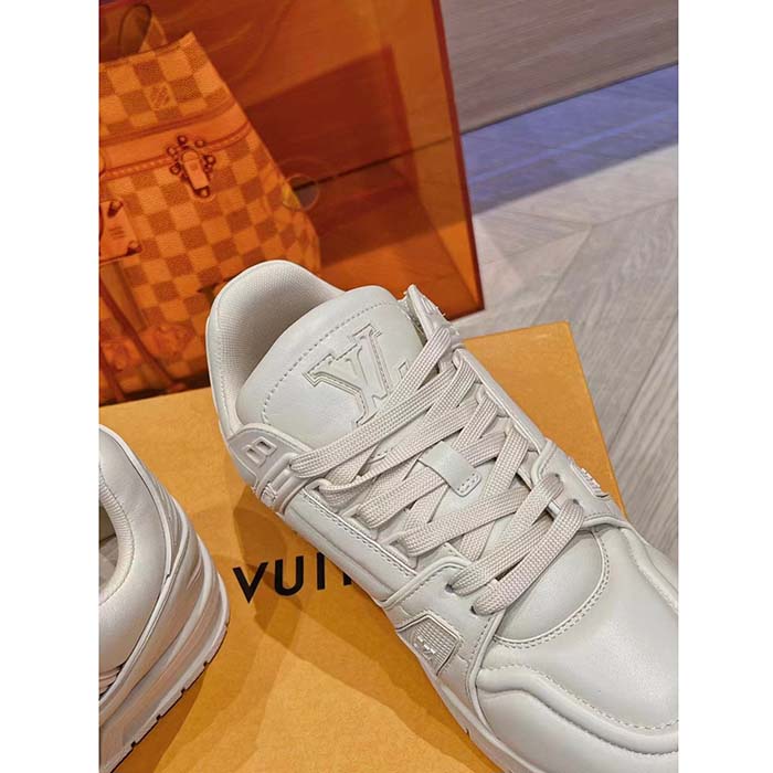Louis Vuitton Unisex LV Trainer Sneaker Beige Calf Leather Rubber Outsole Monogram Flower