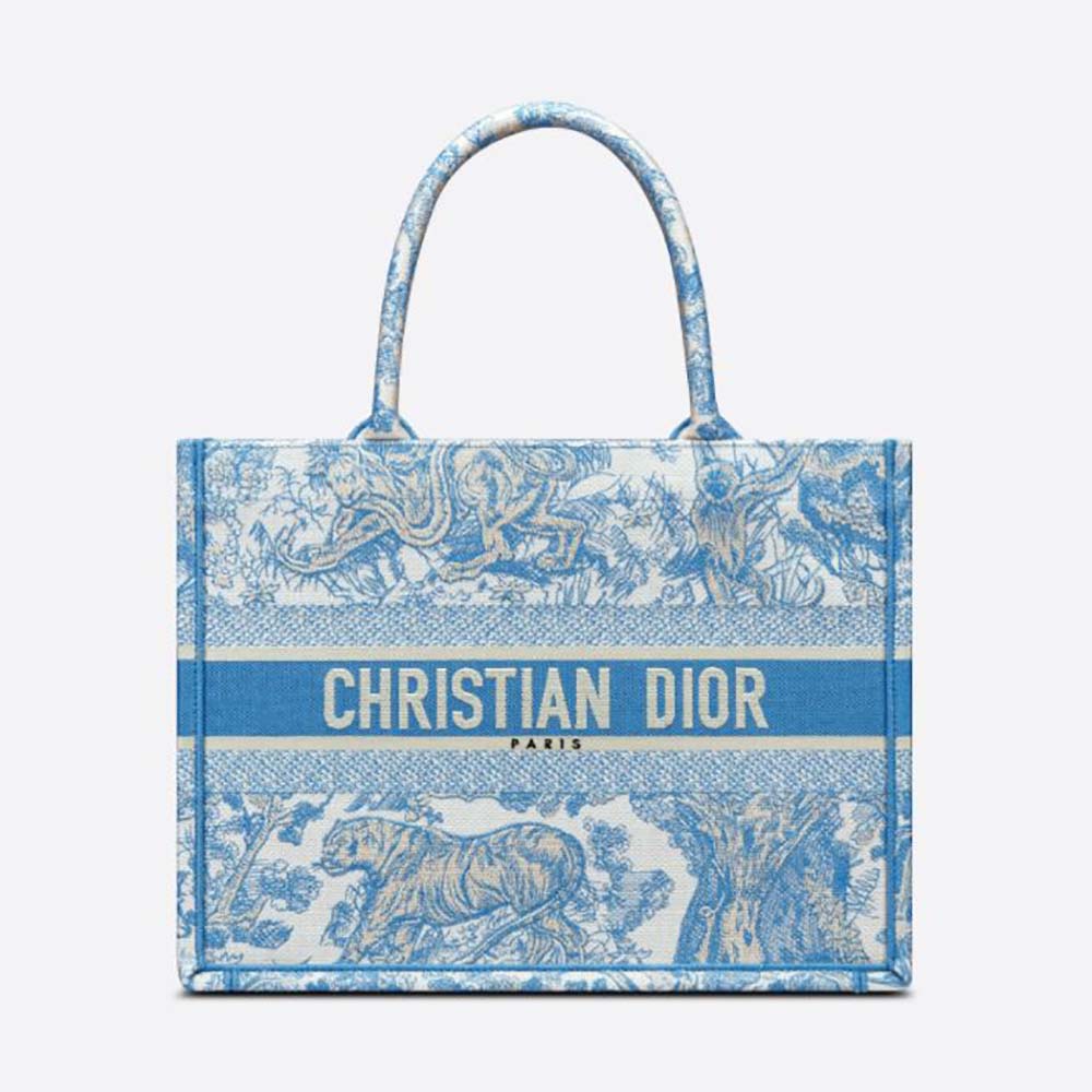 Dior Women Small Dior Book Tote Cornflower Blue Toile De Jouy Embroidery