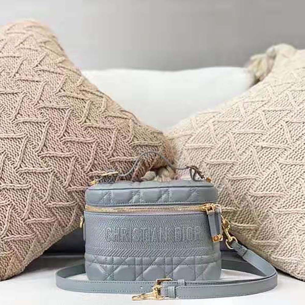 Dior Women Small Diortravel Vanity Case Cannage Lambskin-Silver