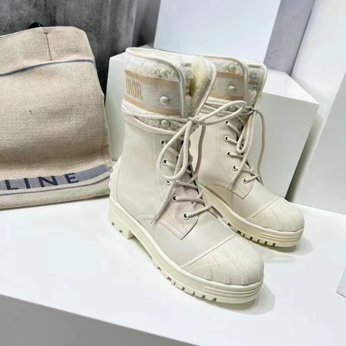 Dior Women CD D-Major Ankle Boot White Calfskin Lambskin Wool
