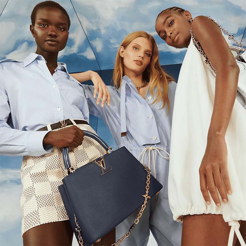 Louis Vuitton LV Women Capucines MM Handbag Navy Blue Taurillon Leather