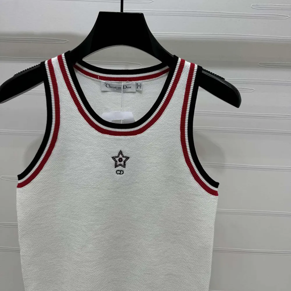 Dior Women Vibe Tank Top White Technical Mesh with Three-Tone Signature