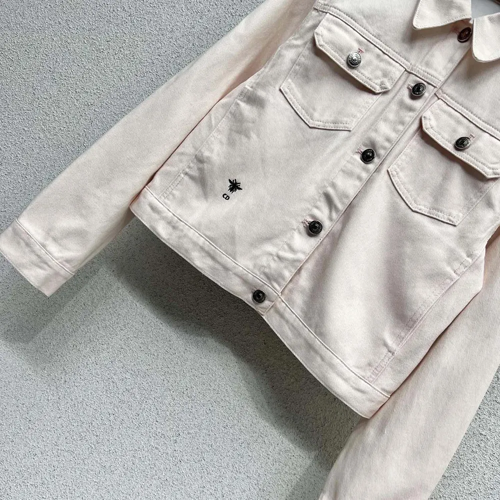 Dior Women Jacket Cotton Denim with Pink Dior Astral Flowers Motif