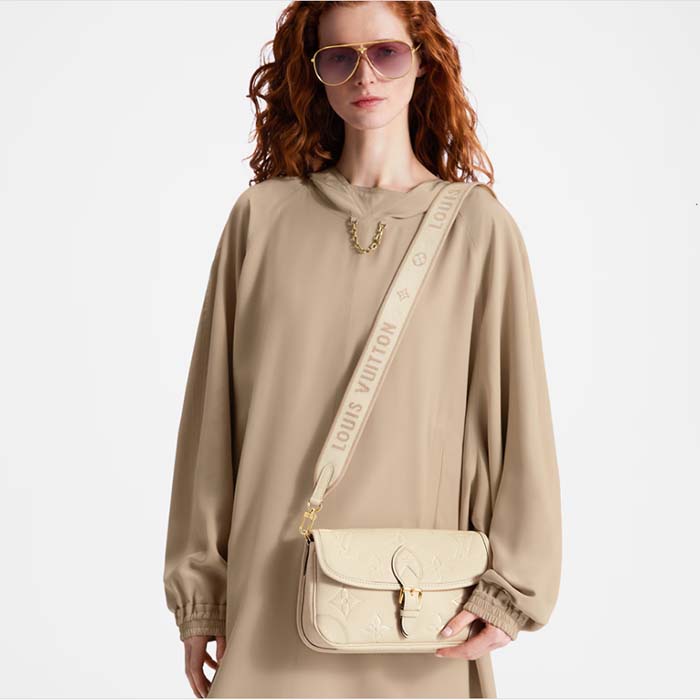 Louis Vuitton LV Women Diane Crème Beige Embossed Supple Grained Cowhide Leather