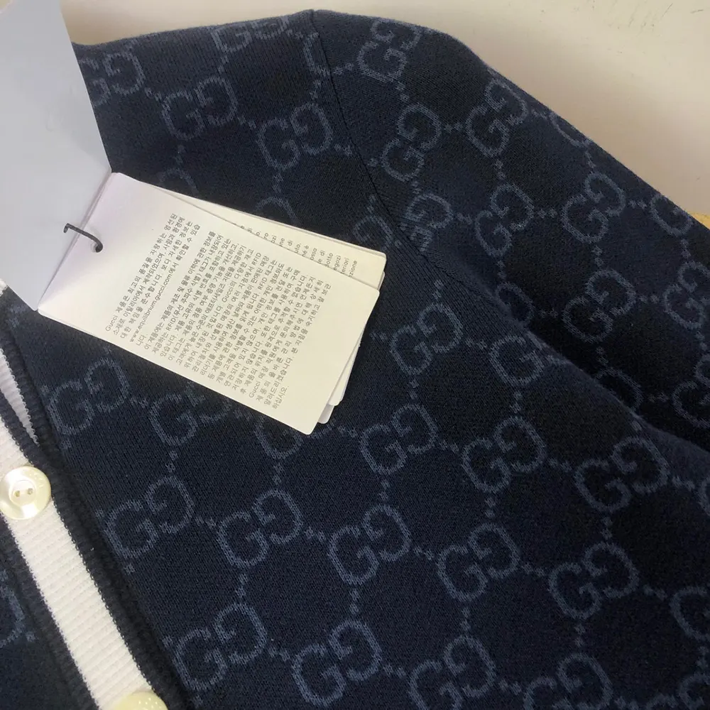 Gucci Women GG Fine Cotton Jacquard Cardigan-Navy 836304XKE0P