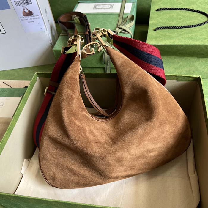 Gucci Women Attache Large Shoulder Bag Dark Brown Suede