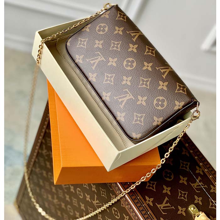 Louis Vuitton LV Women Félicie Pochette Yellow Brown Monogram Coated Canvas
