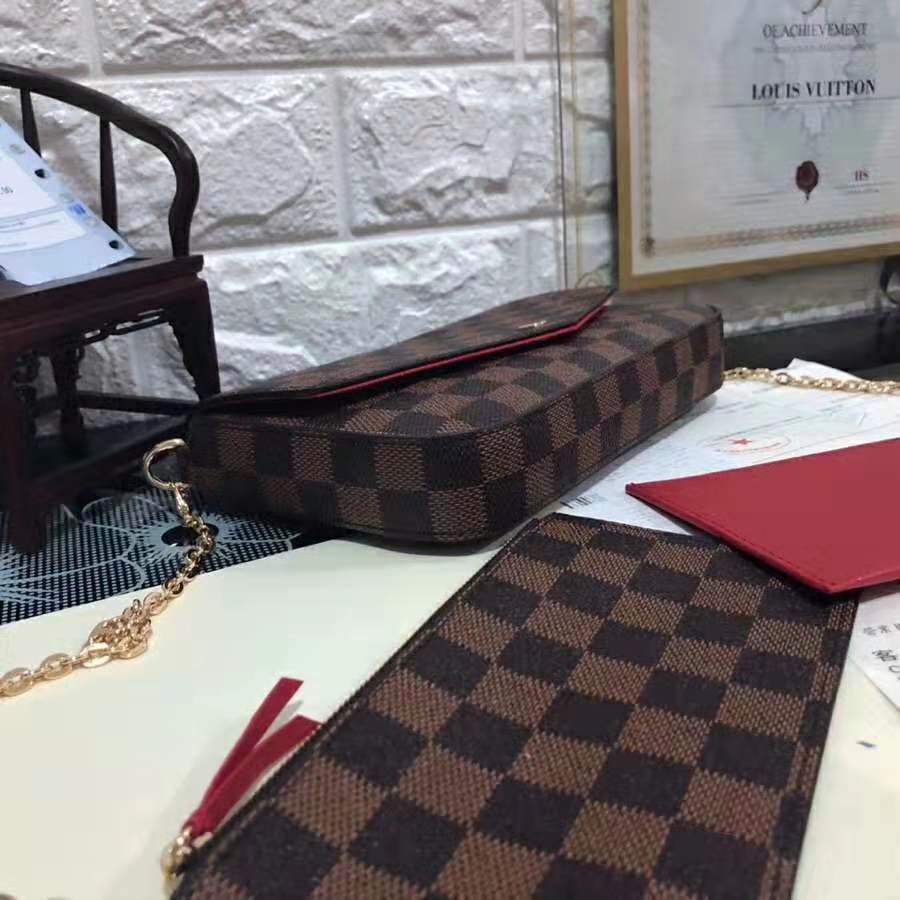 Louis Vuitton LV Women Félicie Pochette in Damier Ebene Coated Canvas-Brown