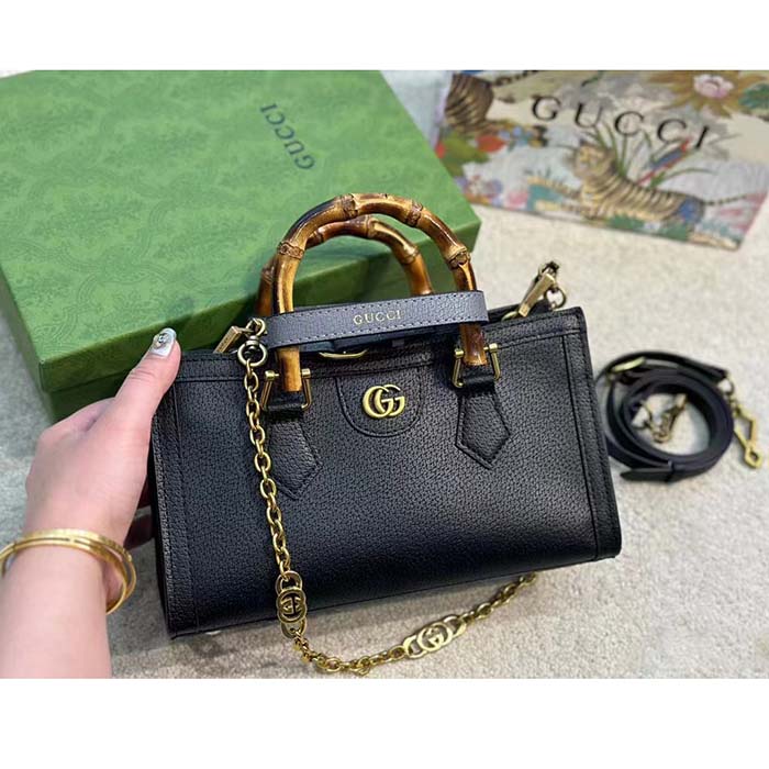 Gucci Women GG Diana Small Shoulder Bag Black Leather Double G