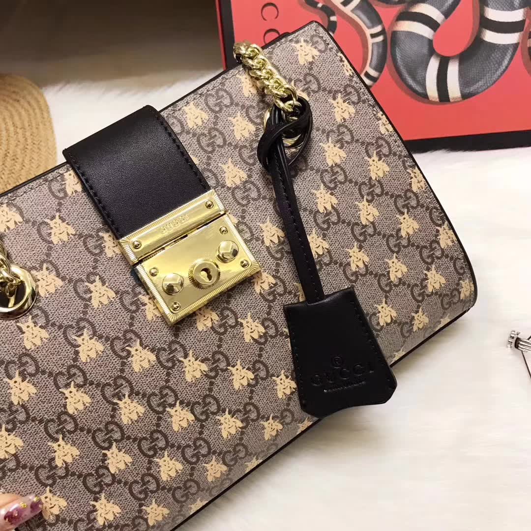 Gucci Padlock Small GG Supreme Canvas Shoulder Bag with Printed Bees