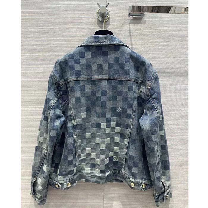 Louis Vuitton Women LV Runaway Damier Classic Denim Jacket Regular Fit Allover Damoflage Jacquard