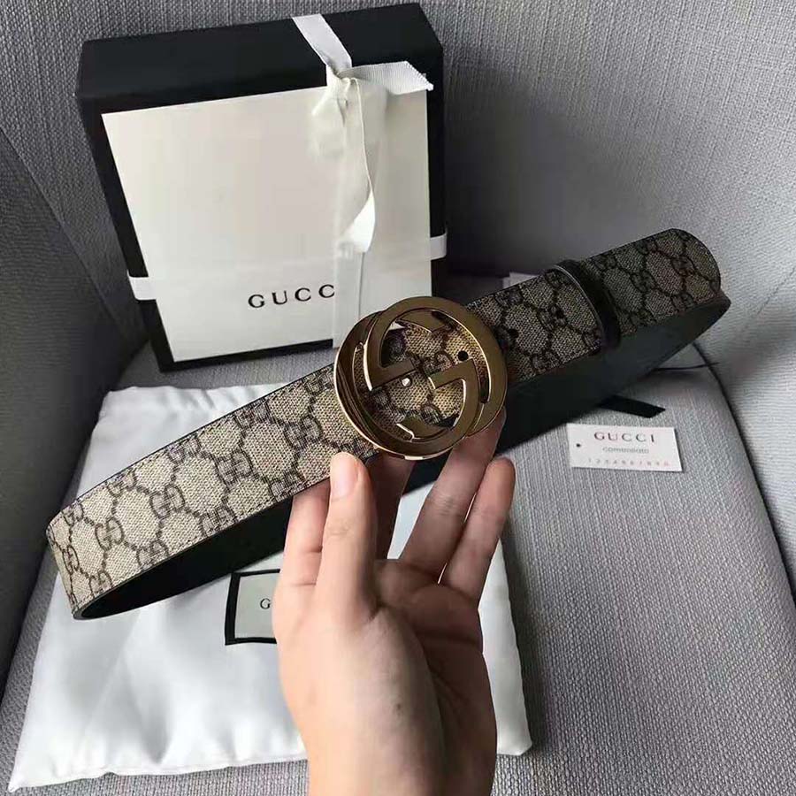 Gucci Unisex GG Supreme Belt with G Buckle in Beige/Ebony GG Supreme Canvas