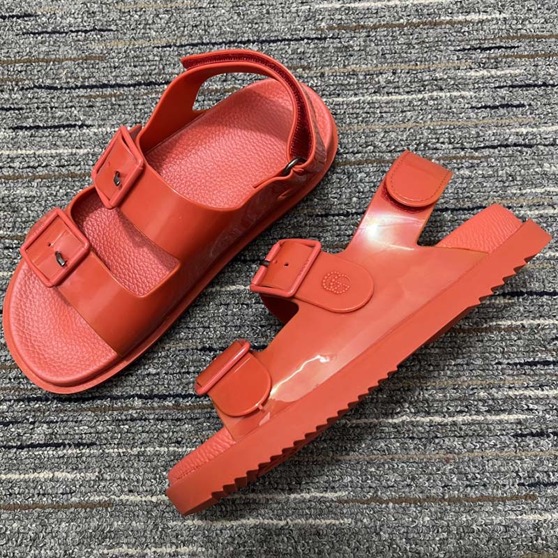 Gucci Women Sandal Mini Double G Red Rubber Double G Studs Low Heel