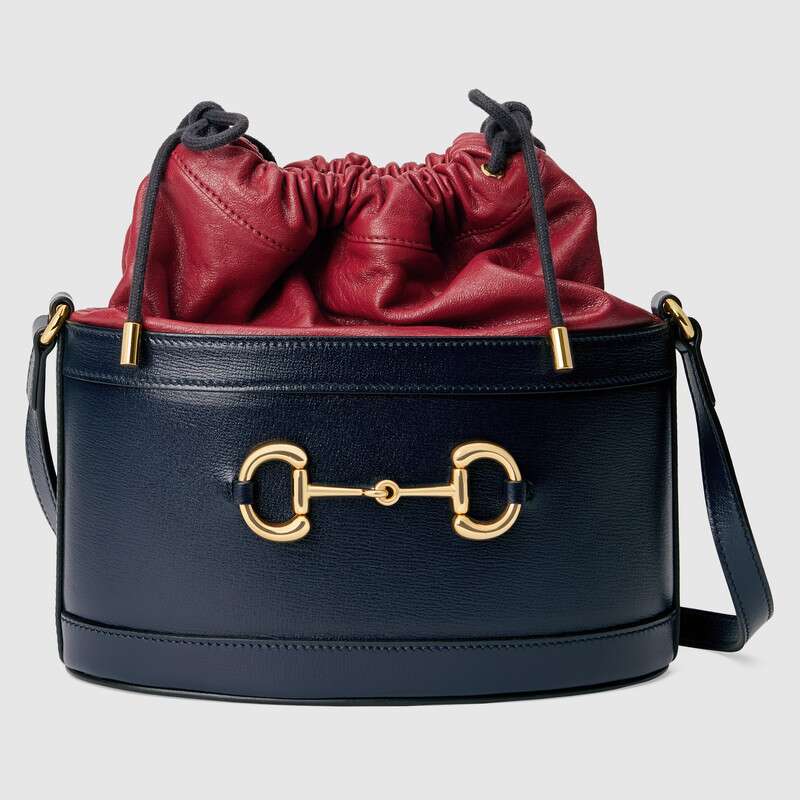 Gucci GG Women Gucci 1955 Horsebit Bucket Bag in Textured Leather Bottom
