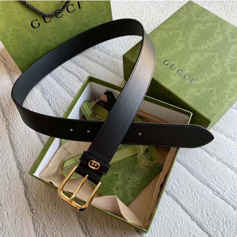 Gucci Unisex GG Belt with Square Buckle and Interlocking G 3.6 cm Width