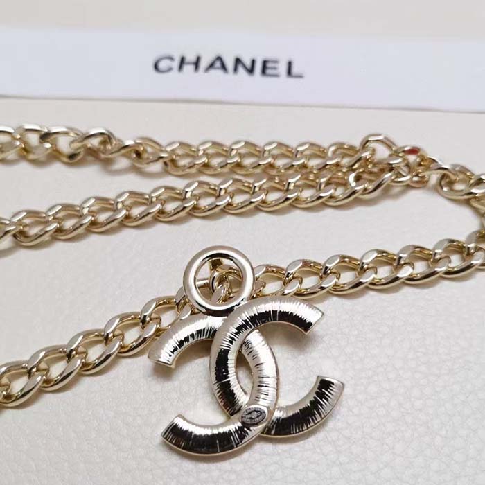 Chanel Women CC Belt Gold Tone Metal Black Chanel Logo