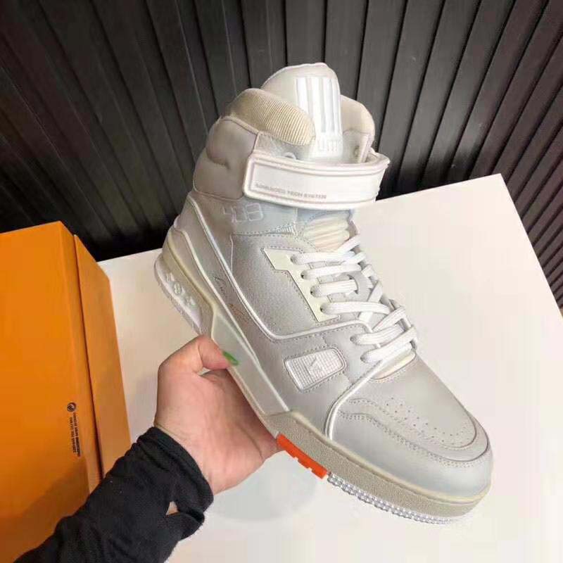 Louis Vuitton LV Unisex LV Trainer Sneaker Boot in Grained Calf Leather-White