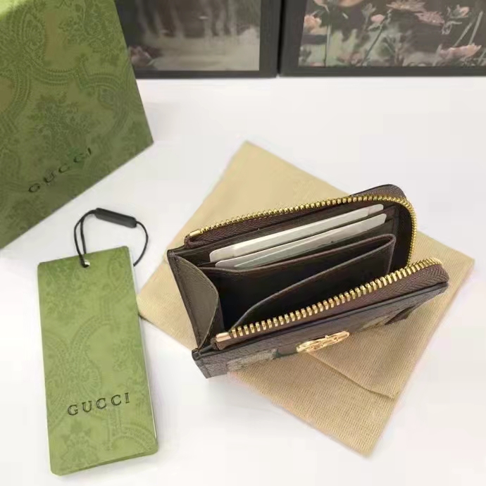 Gucci Unisex Ophidia Zip Around Wallet Beige Ebony GG Supreme Canvas